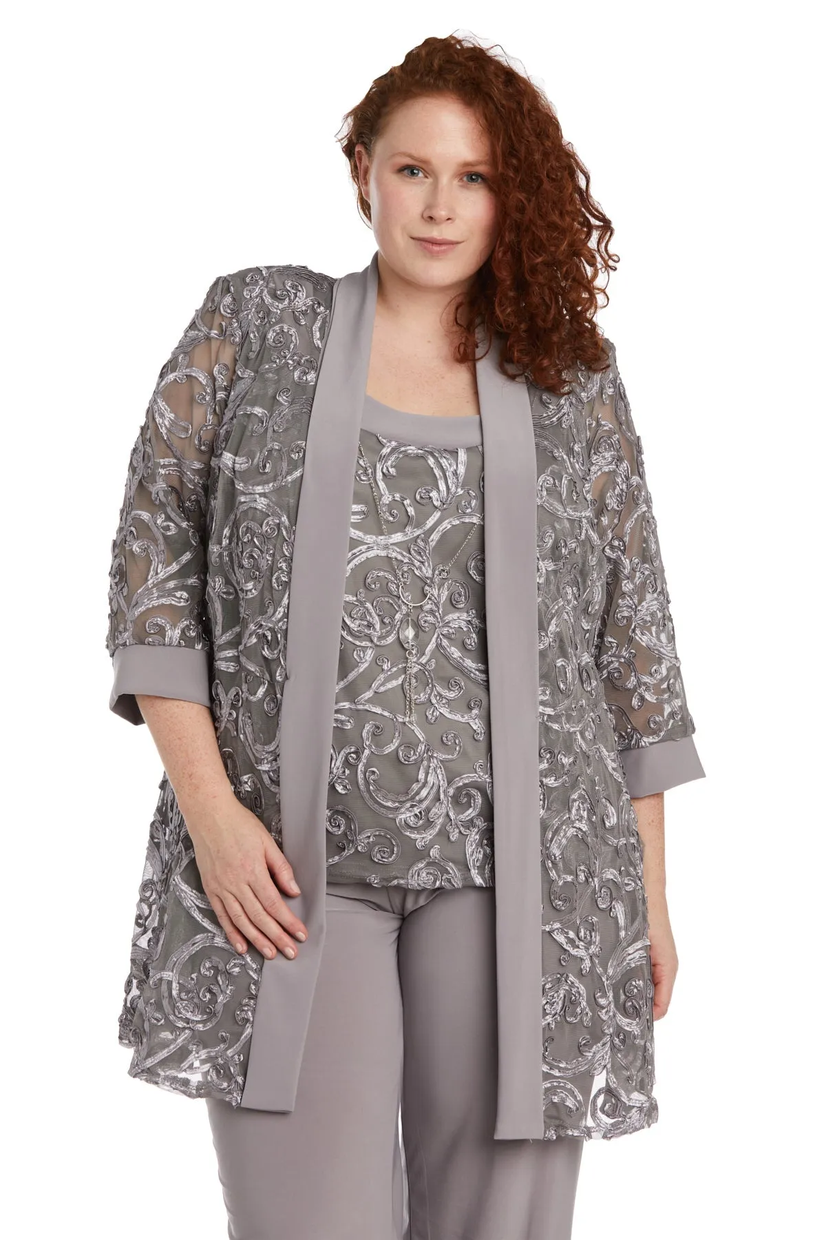 Plus Size Women's Sequined Jacket Pant Set