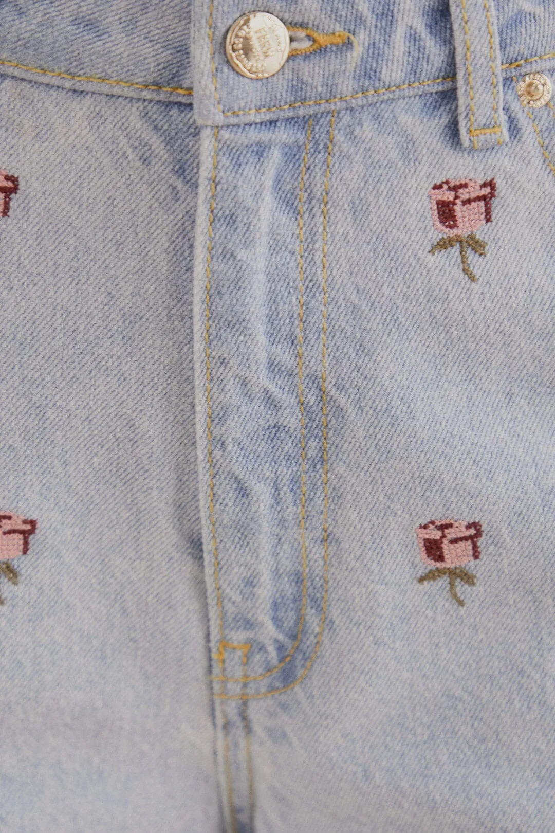 Rose Embroidered Denim Pants