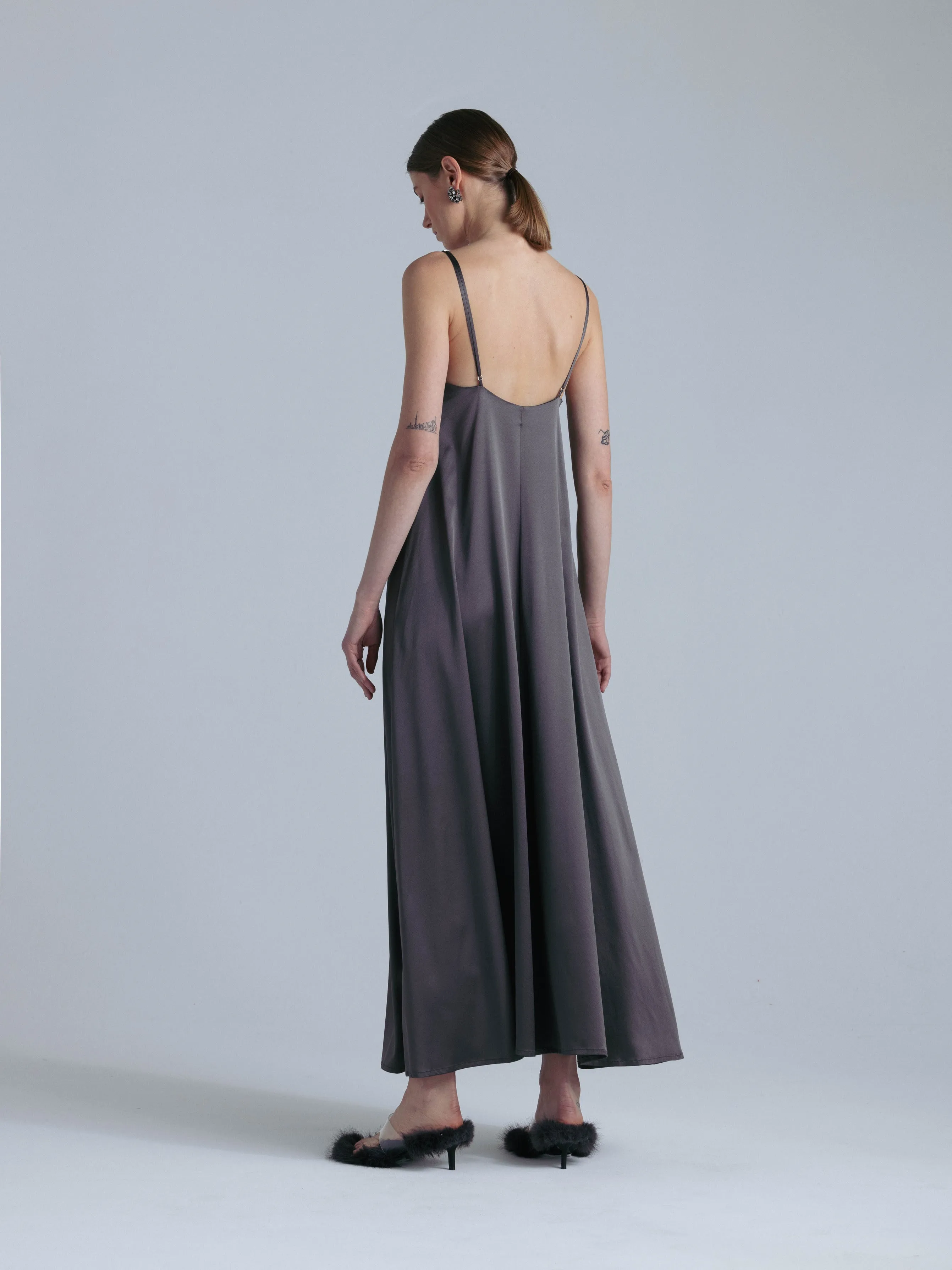 Silk Maxi Slip Dress 'Aphrodite' in Magic Grey