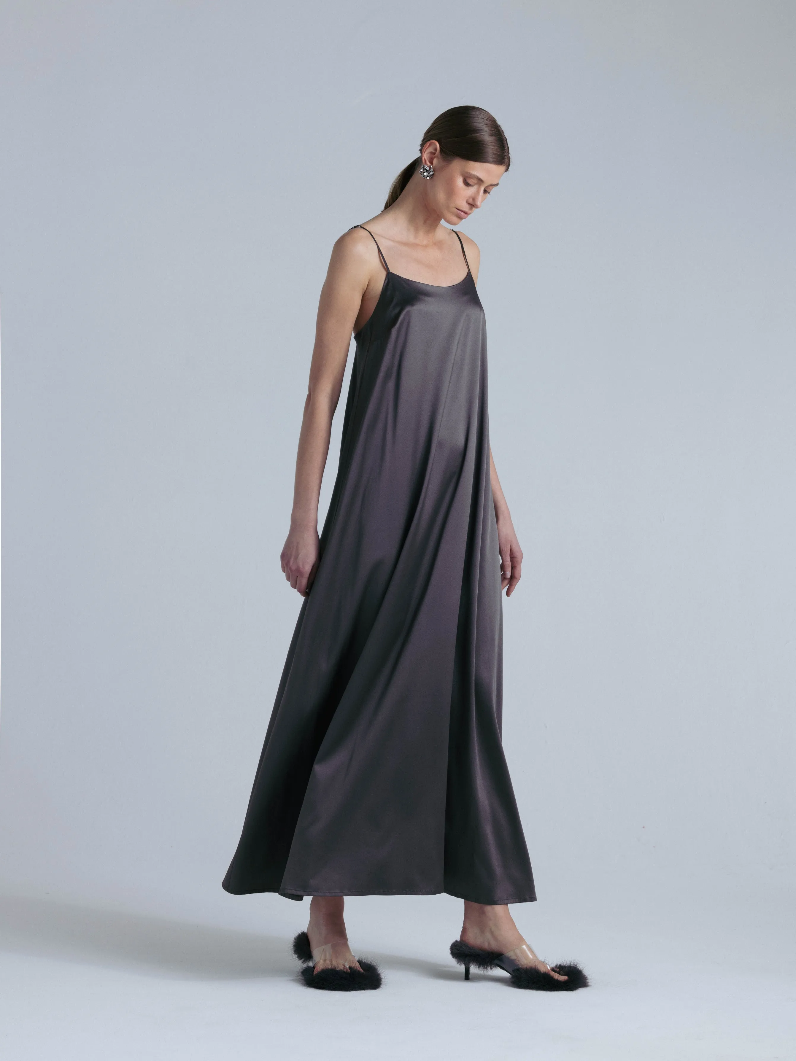 Silk Maxi Slip Dress 'Aphrodite' in Magic Grey