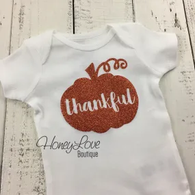 thankful Pumpkin - Orange glitter bodysuit