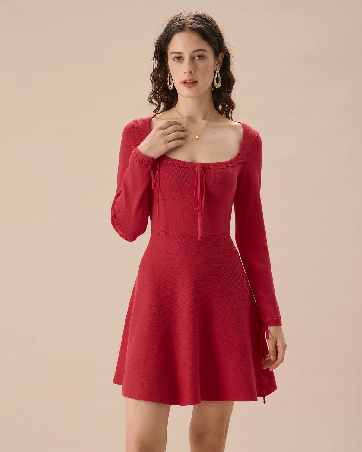 The Red Square Neck Sweater Mini Dress