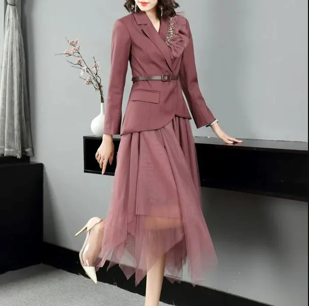 The Siohban Long Sleeve Two Piece Dress - Multiple Colors