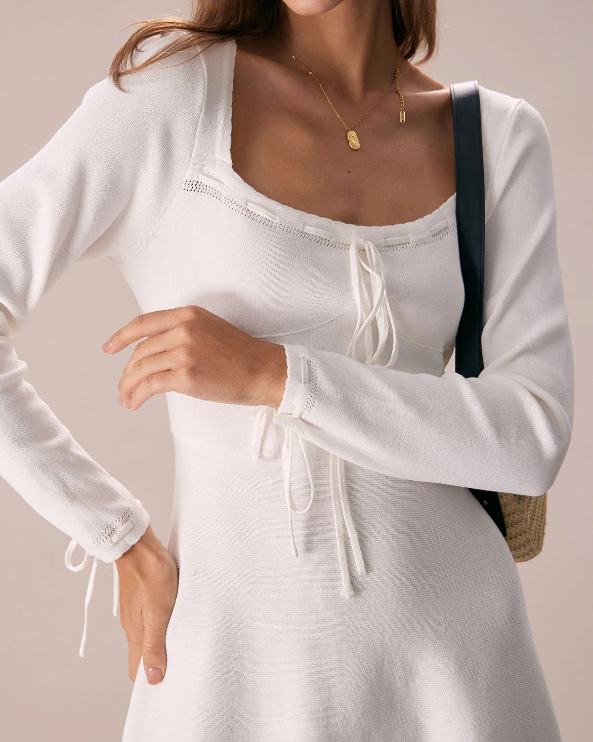 The White Square Neck Sweater Mini Dress