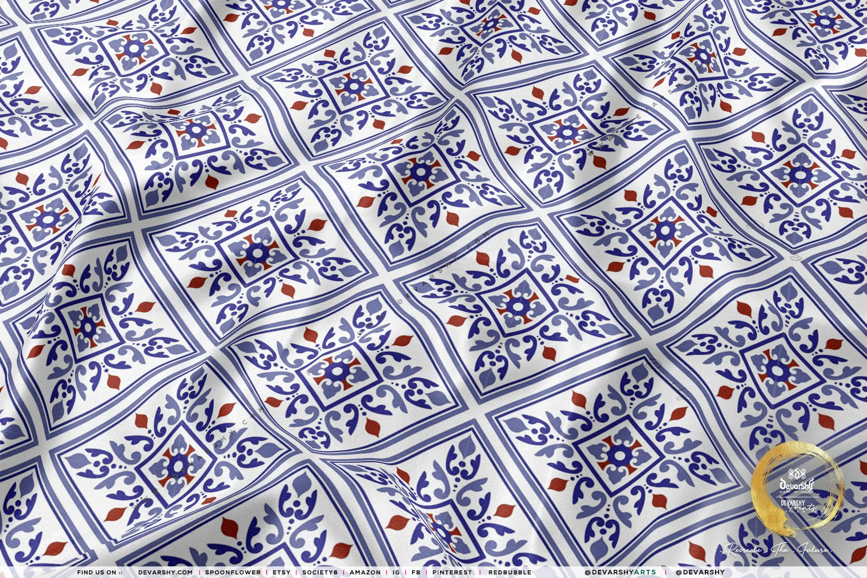 Tiles Pattern Apparel Fabric 3Meters , 9 Designs | 8 Fabrics Option | Moroccan Fabric By the Yard | 035