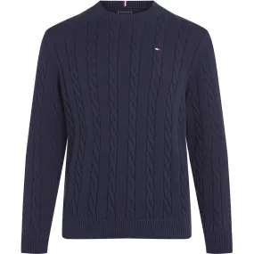 Tommy Hilfiger Dark Night Navy Crew Neck Cotton Cable Sweater