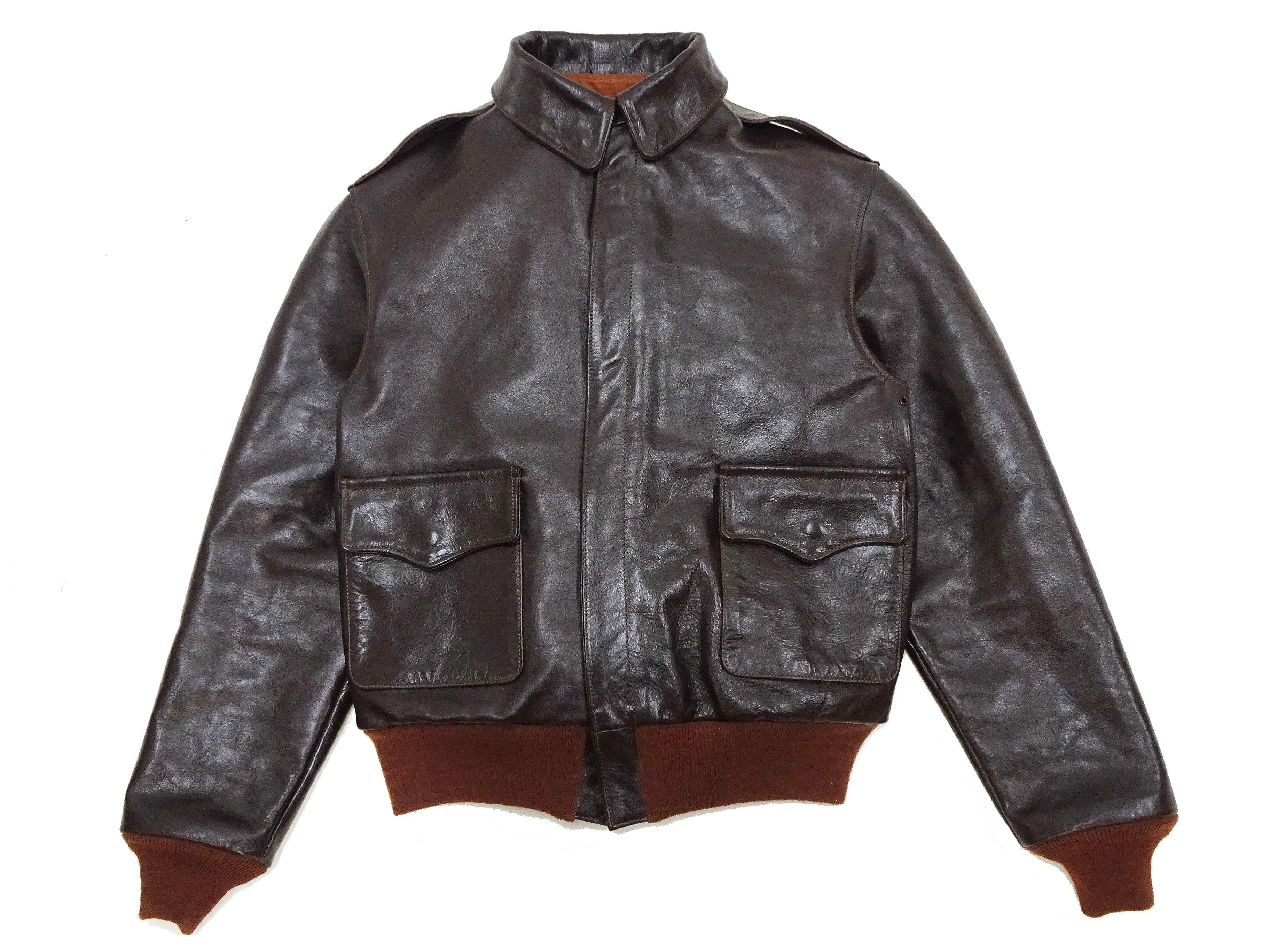 TOYS McCOY Jacket Men's A-2 Flight Jacket Plain A2 Leather Bomber Jacket TMJ2406 Seal-Brown