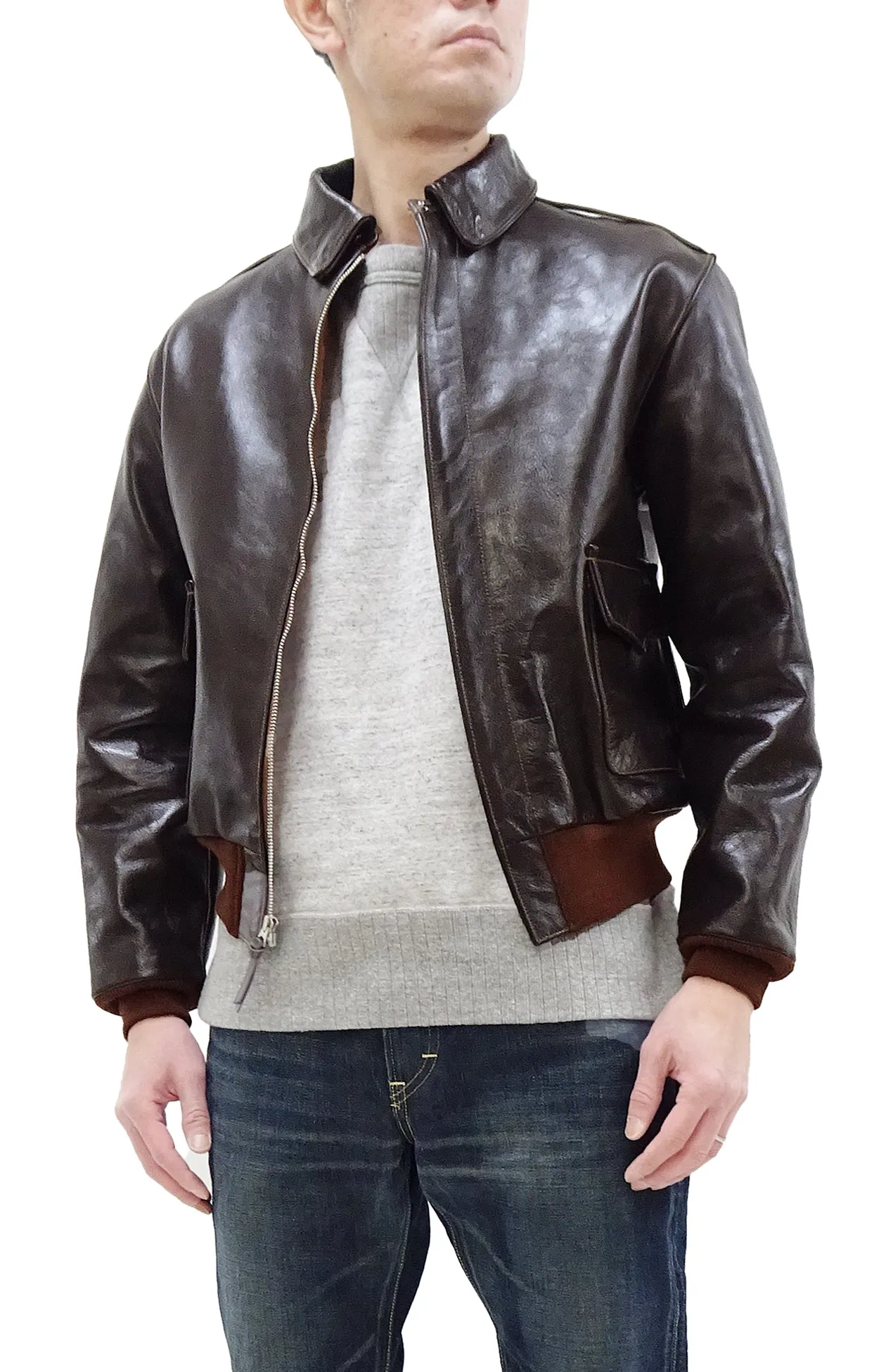 TOYS McCOY Jacket Men's A-2 Flight Jacket Plain A2 Leather Bomber Jacket TMJ2406 Seal-Brown