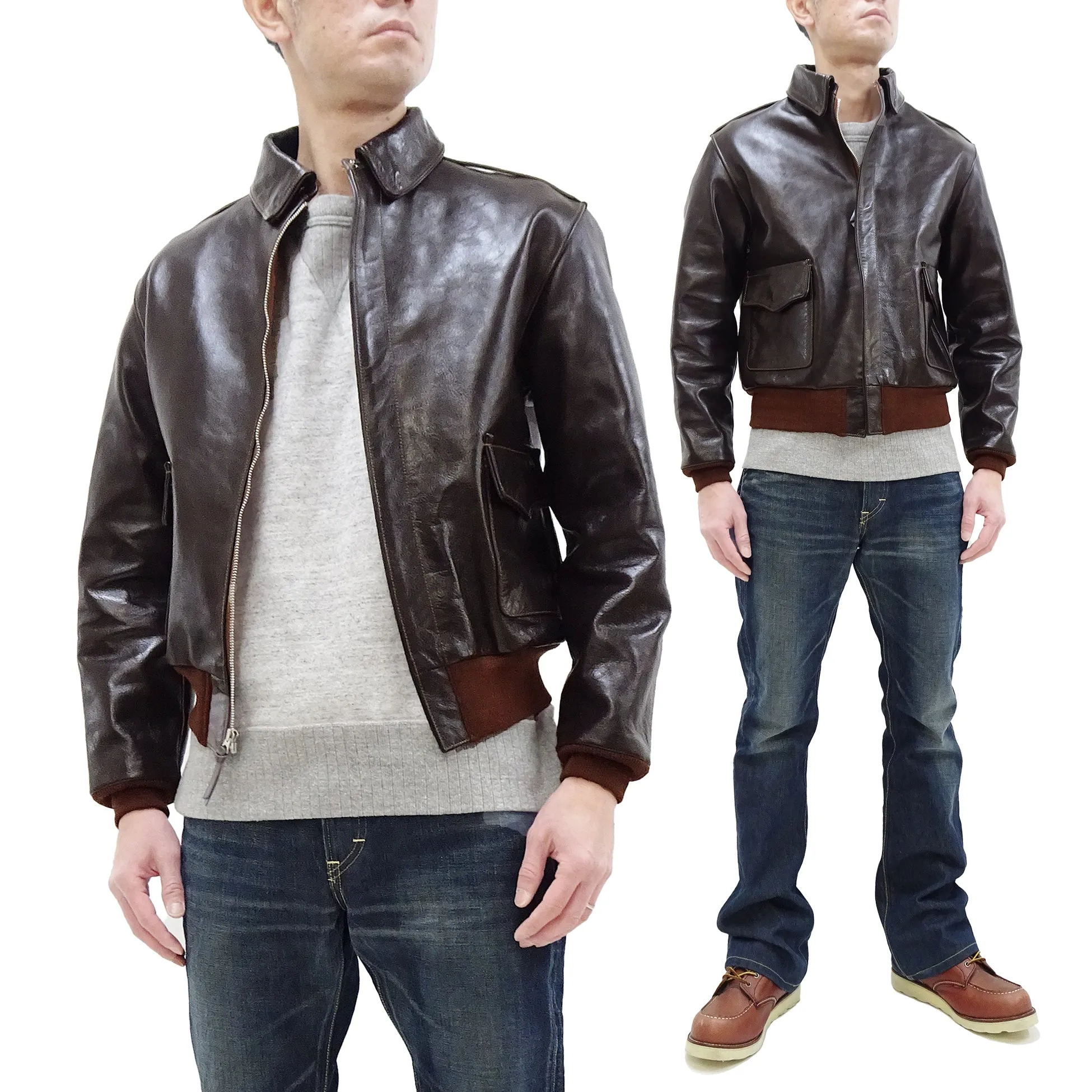 TOYS McCOY Jacket Men's A-2 Flight Jacket Plain A2 Leather Bomber Jacket TMJ2406 Seal-Brown