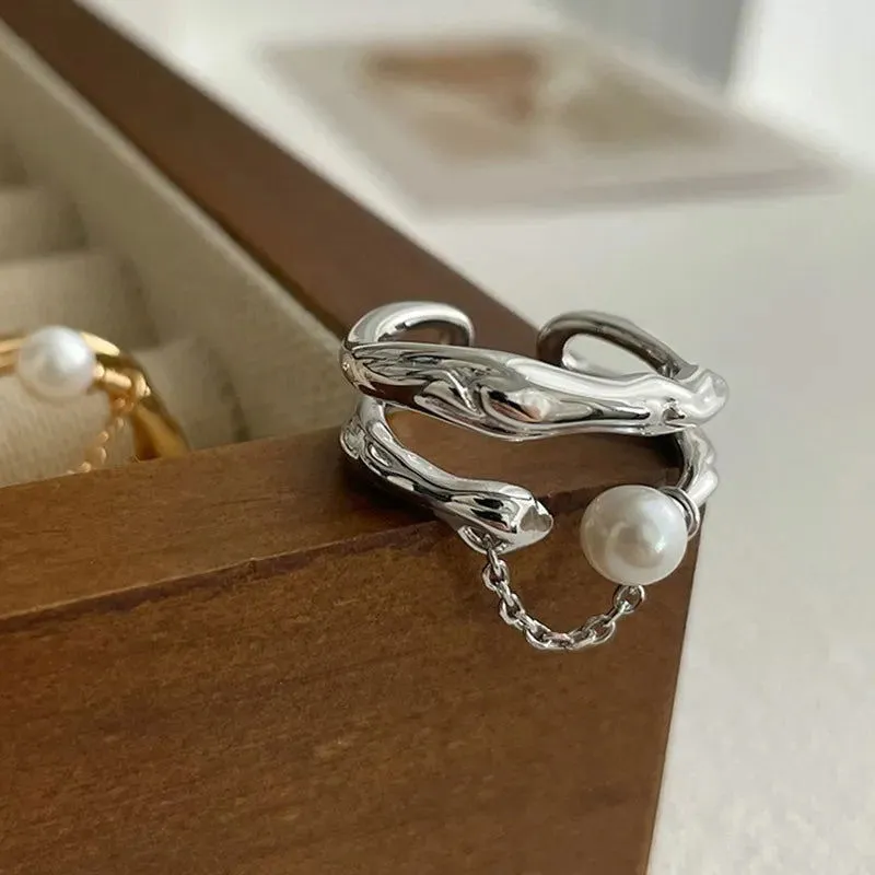 Unique Edgy Open Finger Pearl Rings