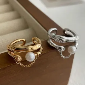 Unique Edgy Open Finger Pearl Rings