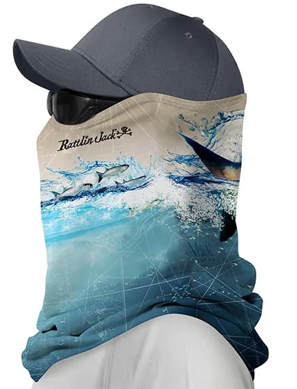 Unisex Tarpon Comfort Fit UV Fishing Neck Gaiter by Rattlin Jack | UPF 50 Sun Protection | Moisture Wicking | Wide at Shoulders