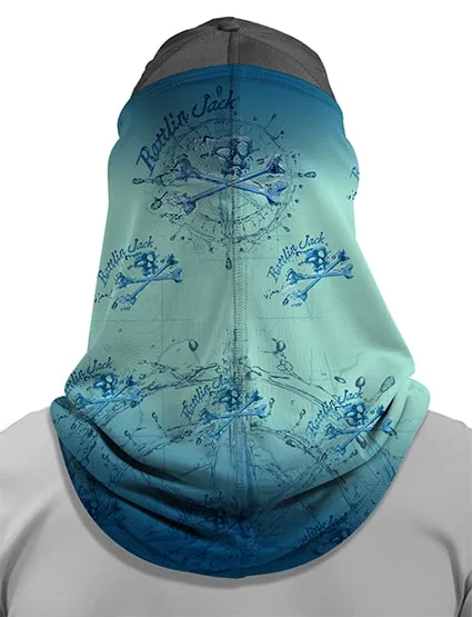 Unisex UV Fishing Neck Gaiter Compass Water by Rattlin Jack | Comfort Fit Style | UPF 50 Sun Protection for Neck and Face