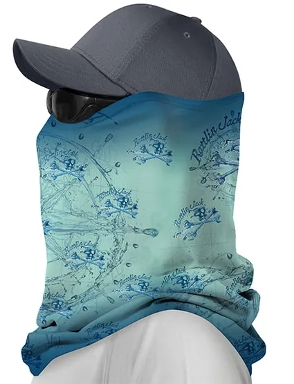 Unisex UV Fishing Neck Gaiter Compass Water by Rattlin Jack | Comfort Fit Style | UPF 50 Sun Protection for Neck and Face