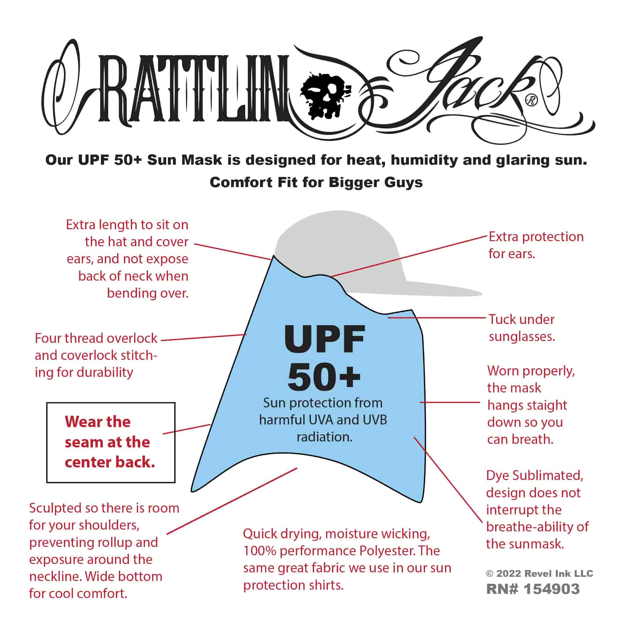 Unisex UV Fishing Neck Gaiter Compass Water by Rattlin Jack | Comfort Fit Style | UPF 50 Sun Protection for Neck and Face