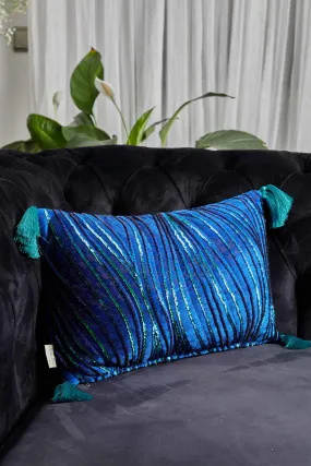 Velvet Throw Pillow Cover with Sequins and Tassels, 20x12 Inches Nicely Designed Decorative Pillow Cover for Couch and Sofa,K-331