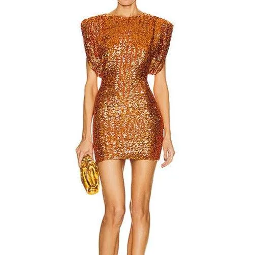 Vicki Crewneck Short-Sleeved Sequined Mini Dress