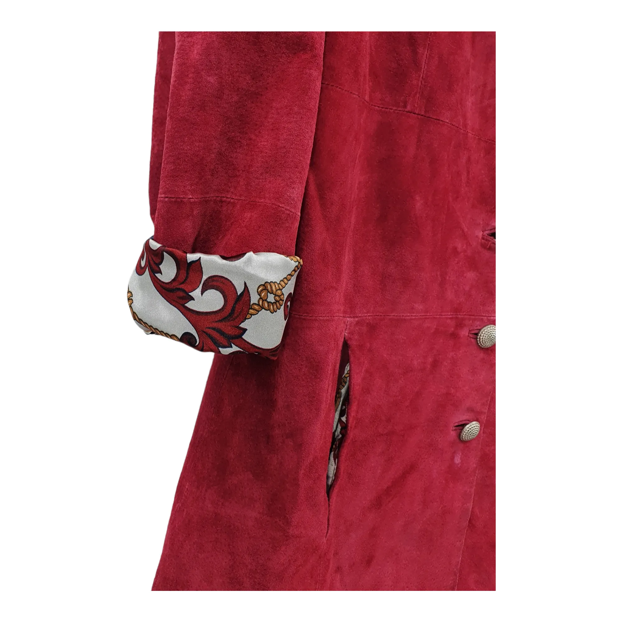 Vinatge Beth Terral Red Suede Trench Coat - Large