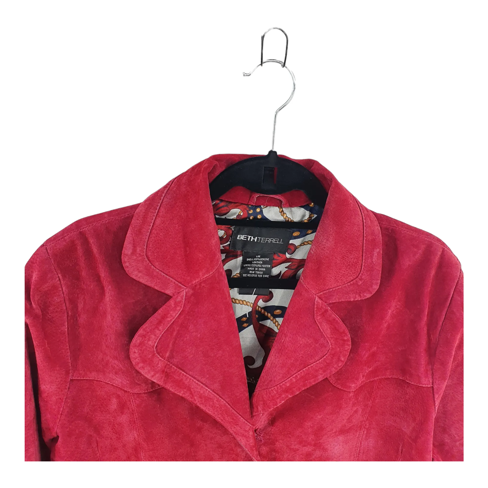 Vinatge Beth Terral Red Suede Trench Coat - Large