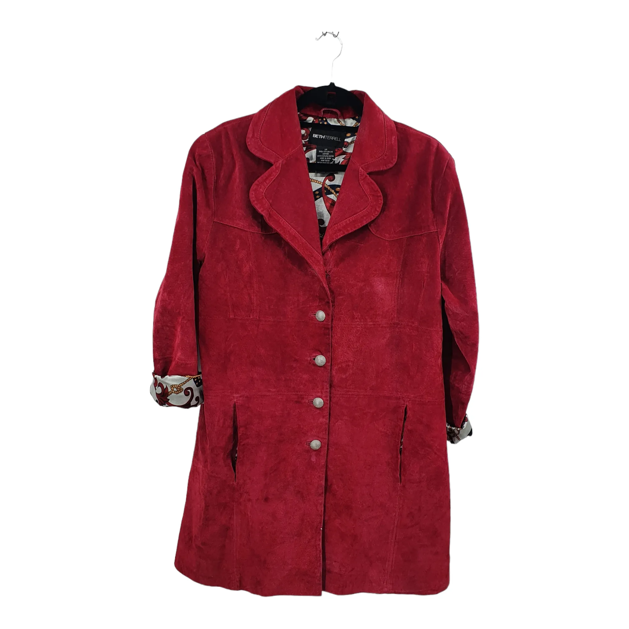 Vinatge Beth Terral Red Suede Trench Coat - Large