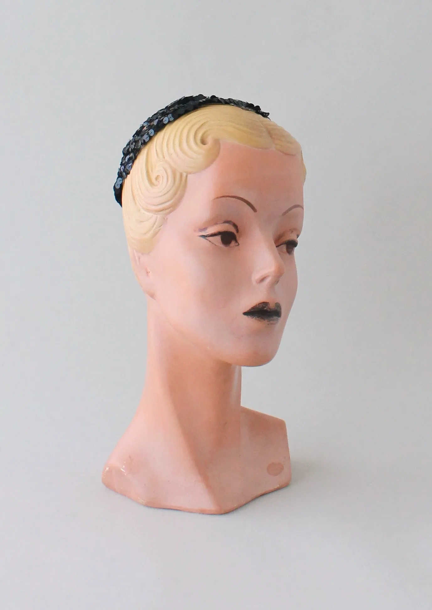 Vintage 1930s Black Sequined Skull Cap