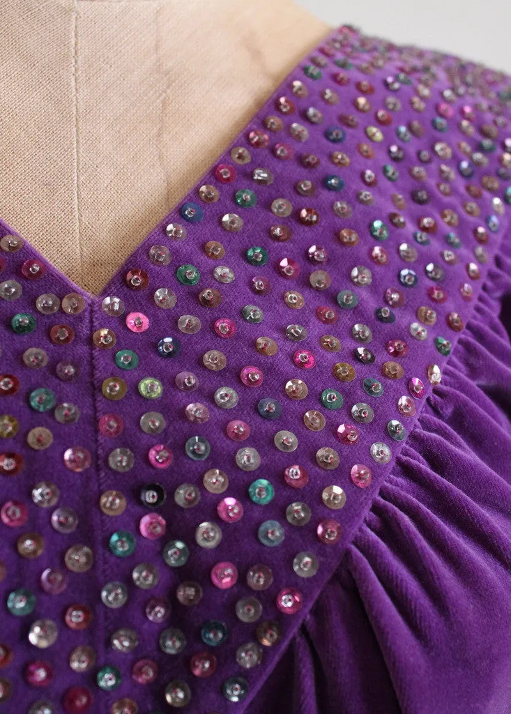 Vintage 1930s Sequined Purple Velvet Dress