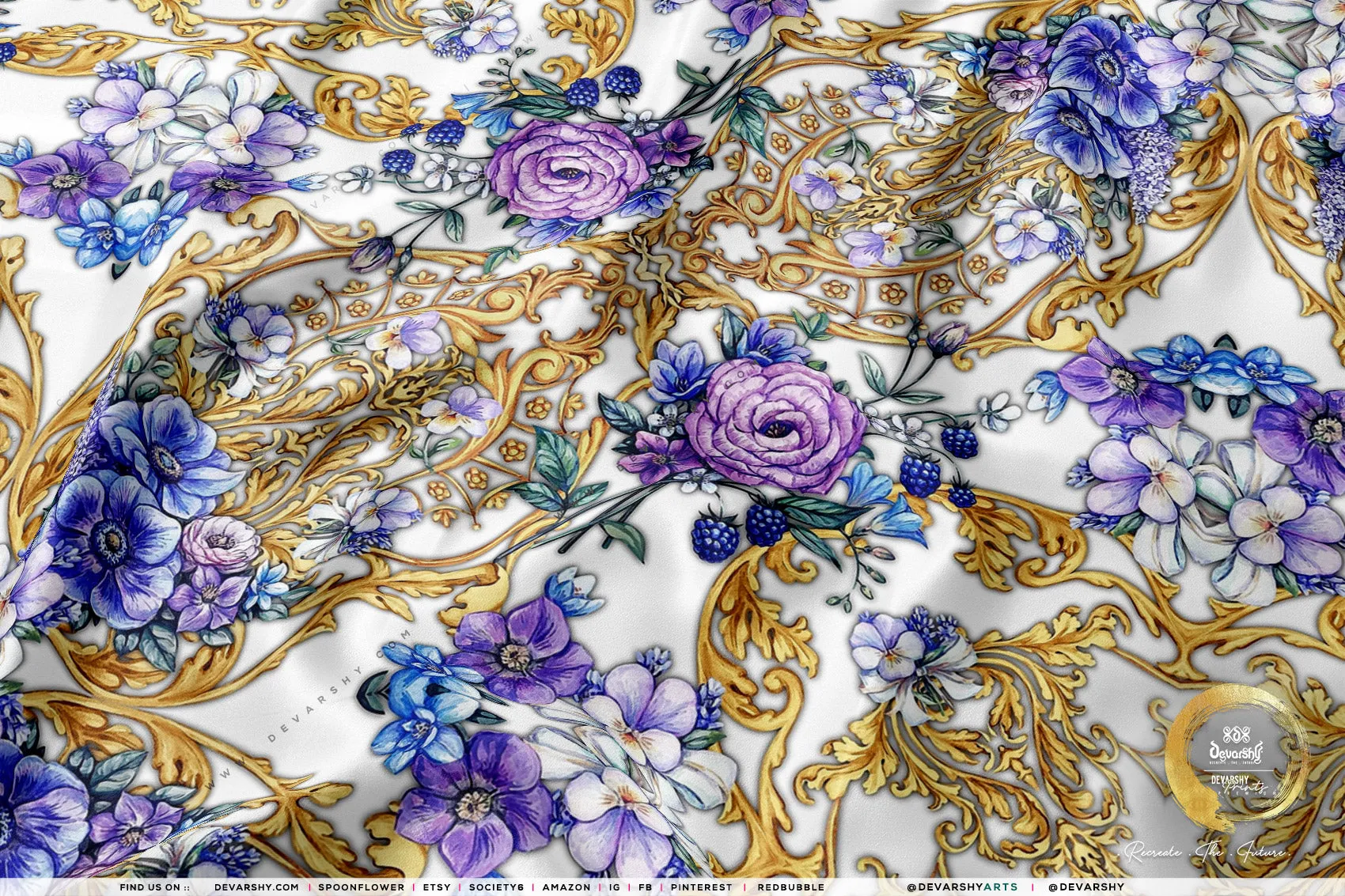 Vintage Floral Print Apparel Fabric 3Meters , 6 Designs | 8 Fabrics Option | Baroque Fabric By the Yard | 044