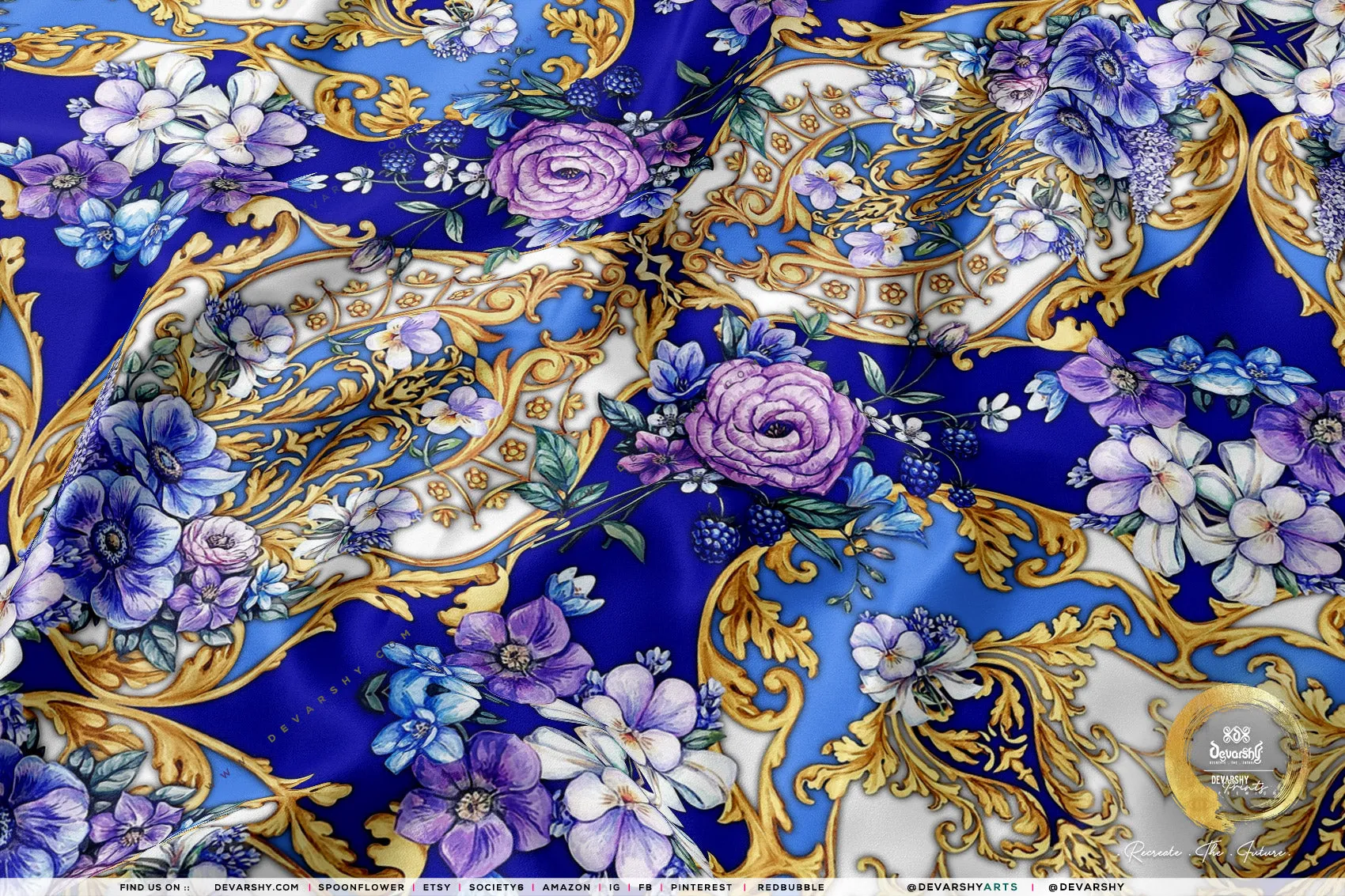 Vintage Floral Print Apparel Fabric 3Meters , 6 Designs | 8 Fabrics Option | Baroque Fabric By the Yard | 044