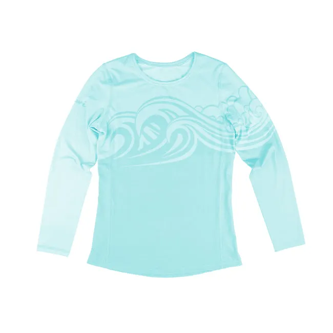 Wahine Sumi-e Swells Long Sleeve UPF 30 Shirt in Seaspray