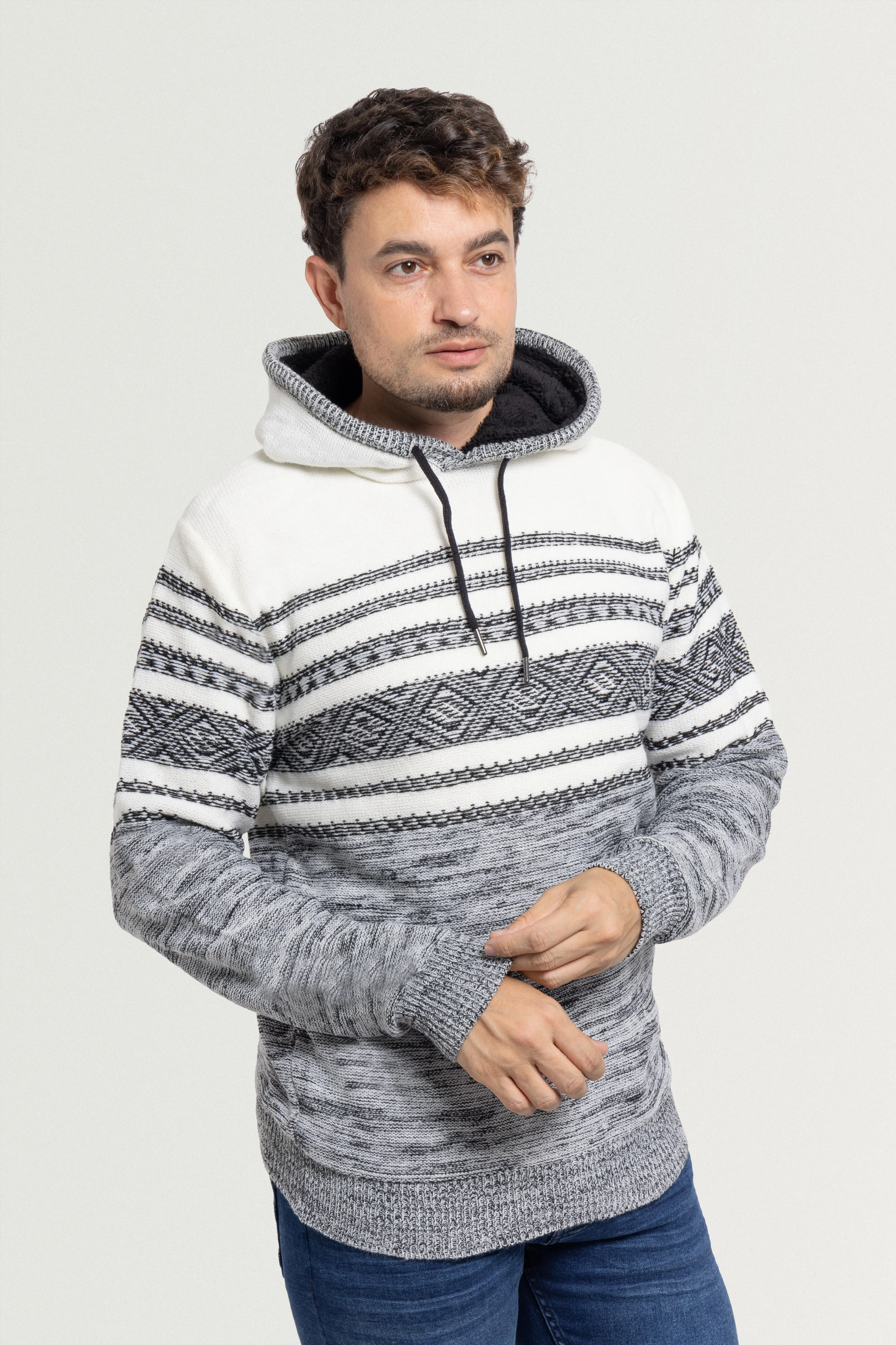 X RAY Men's Stripe Pattern Pullover Hooded Sweater