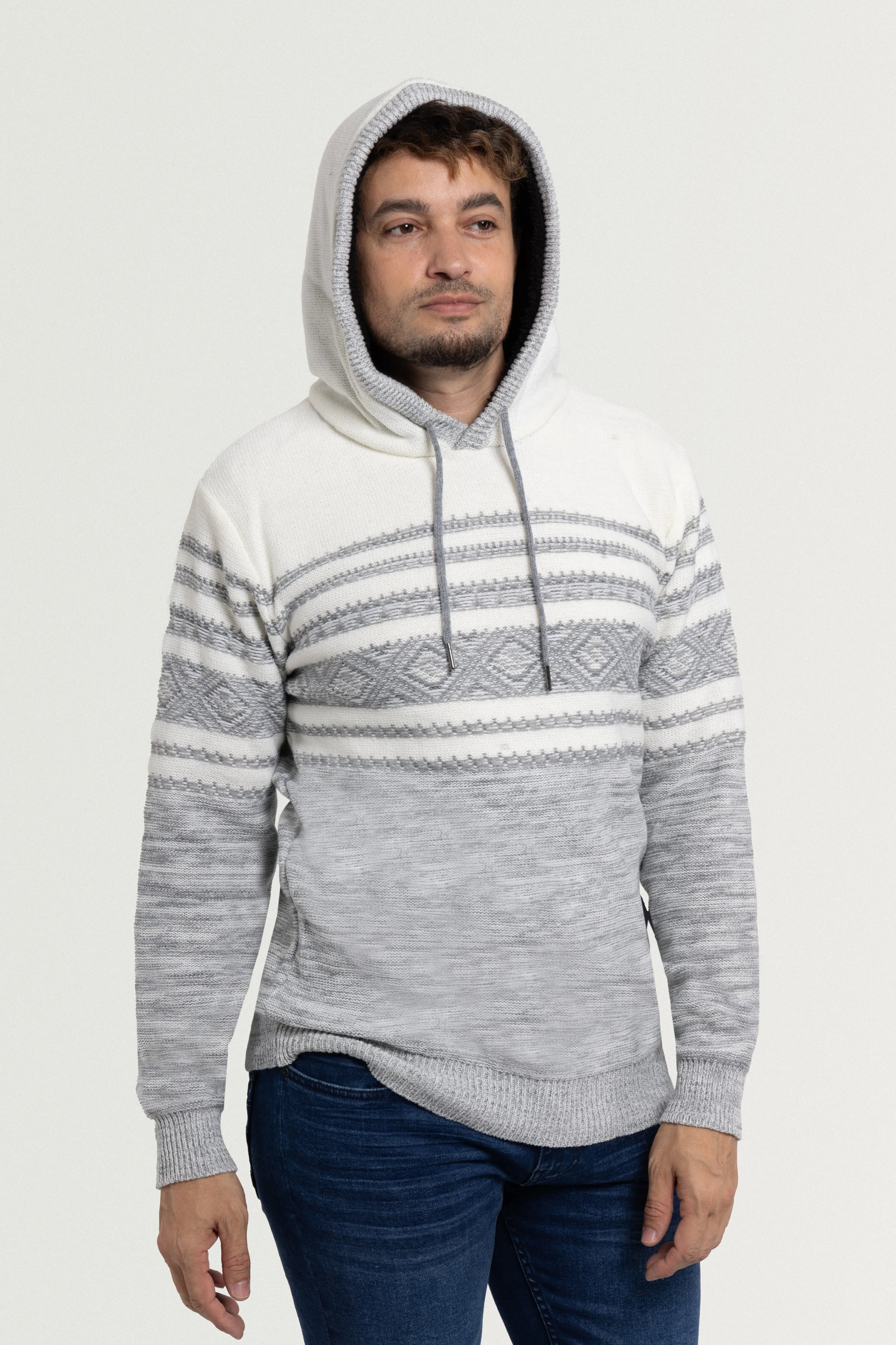 X RAY Men's Stripe Pattern Pullover Hooded Sweater